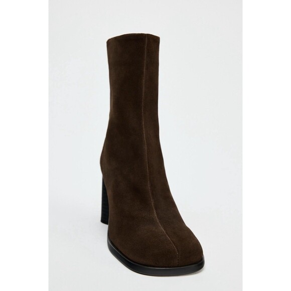 ZARA Women Split Suede Block Heeled Ankle Boots Brown US 7.5 EUR 38 1107/410 - Picture 2 of 15